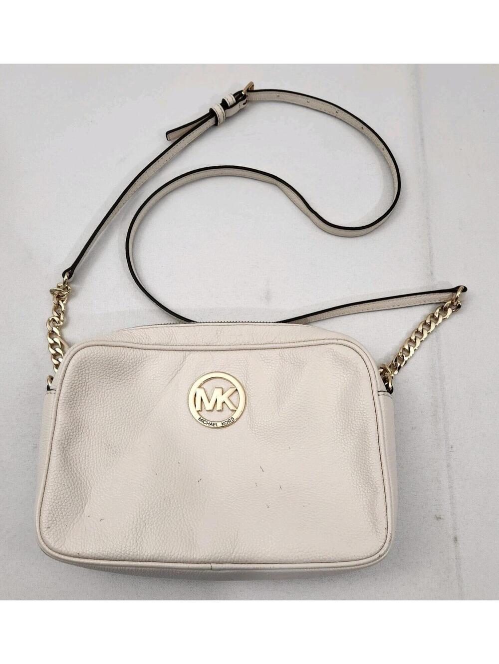 Michael Kors White Cross Body Bag Gold Hardware Leather